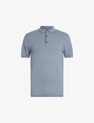 Shop Allsaints Mens Dusty Blue Mode Wool Polo Shirt