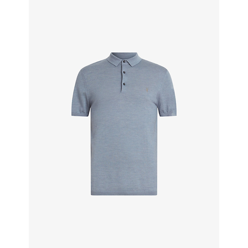 Shop Allsaints Mode Wool Polo Shirt In Dusty Blue