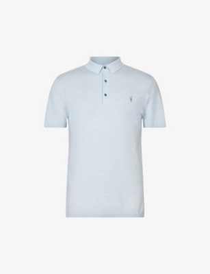 Allsaints Mode Wool Polo Shirt In Seafront Blue
