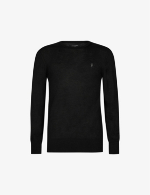 Allsaints Mens Black Mode Merino Wool Jumper Xl