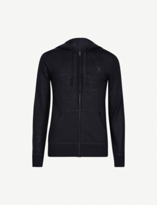 Allsaints Mode Merino Wool Hoody In Ink Navy