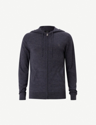 Allsaints Mode Merino Wool Hoody In Iron Blue Marl