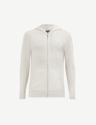 Allsaints Mode Merino Wool Hoody In Salt Grey Marl