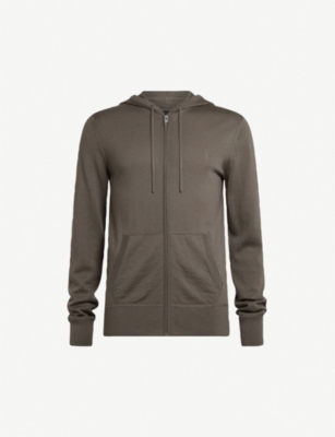 Allsaints Mode Merino Wool Hoody In Trench Khaki