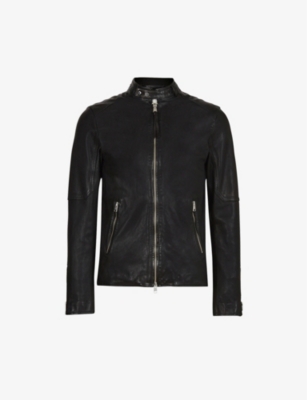 Shop Allsaints Men's Jetblack Cora Leather Bomber Jacket