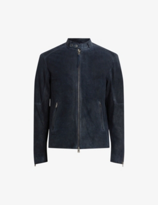 Allsaints Cora Leather Bomber Jacket In Mcway Blue