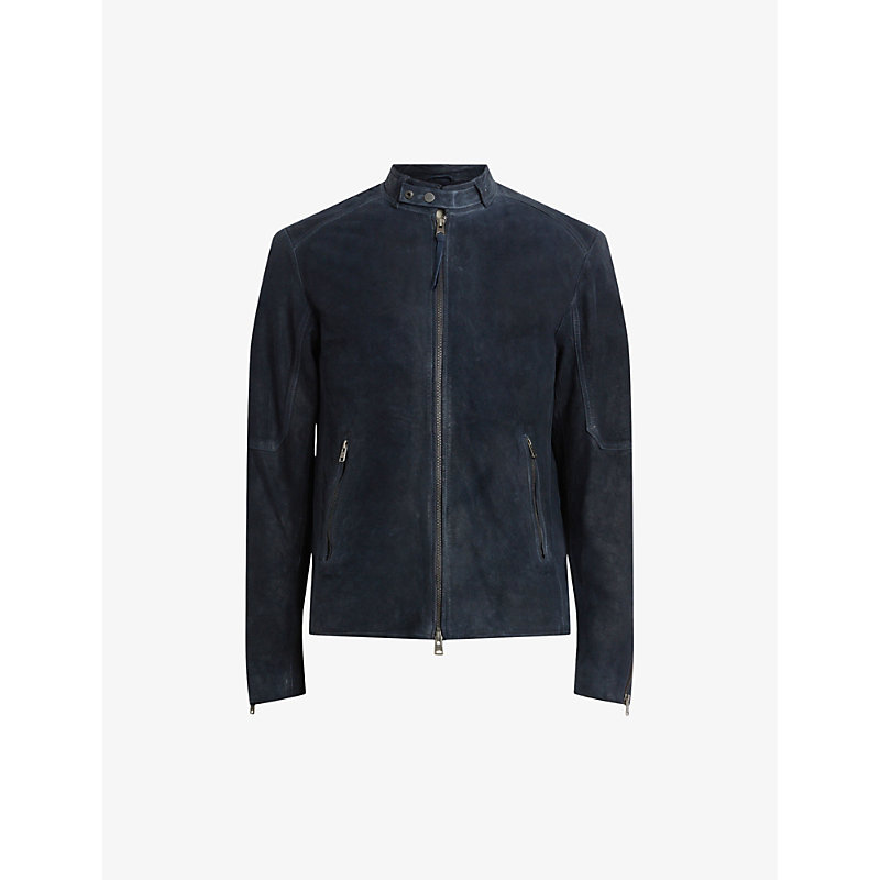 Allsaints Cora Leather Bomber Jacket In Mcway Blue