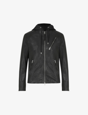 Shop Allsaints Men's Black Harwood Leather And Jersey Jacket
