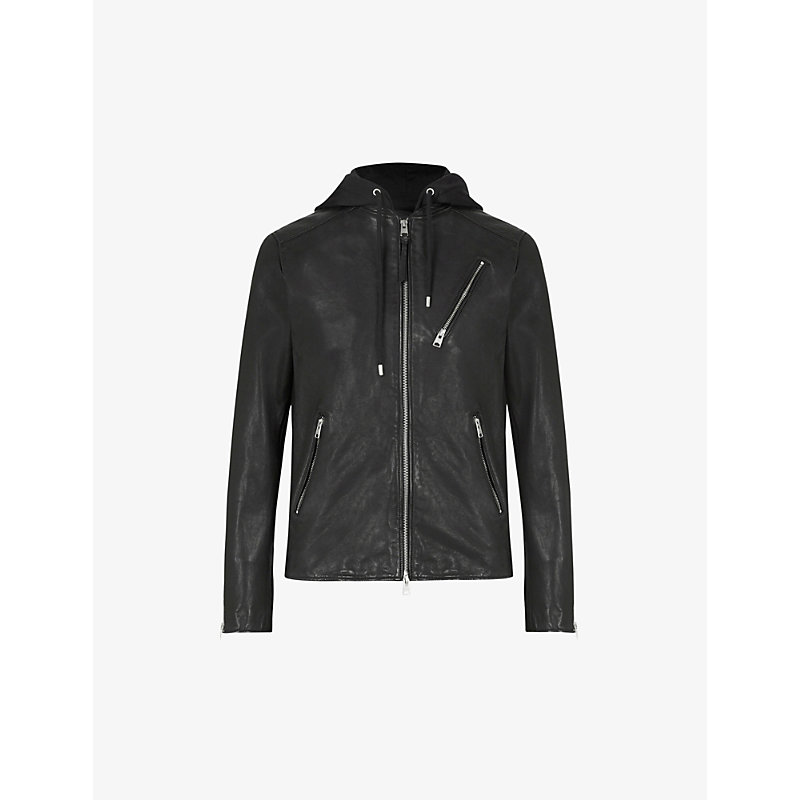 Shop Allsaints Harwood Leather And Jersey Jacket In Black