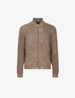 Allsaints Kemble Suede Slim Fit Bomber Jacket In Earthy Brown