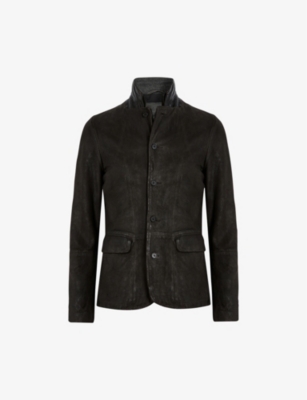 Shop Allsaints Men's Anthracitegre Survey Brushed-leather Blazer