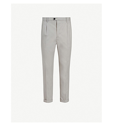 Allsaints Tallis Regular-fit Tapered Cotton And Wool-blend Trousers In Stone Grey