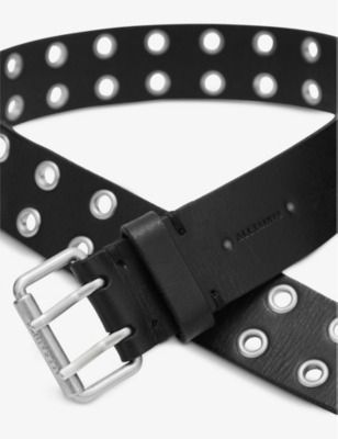 Shop Allsaints Men's Black Sturge Stud-embellished Leather Belt