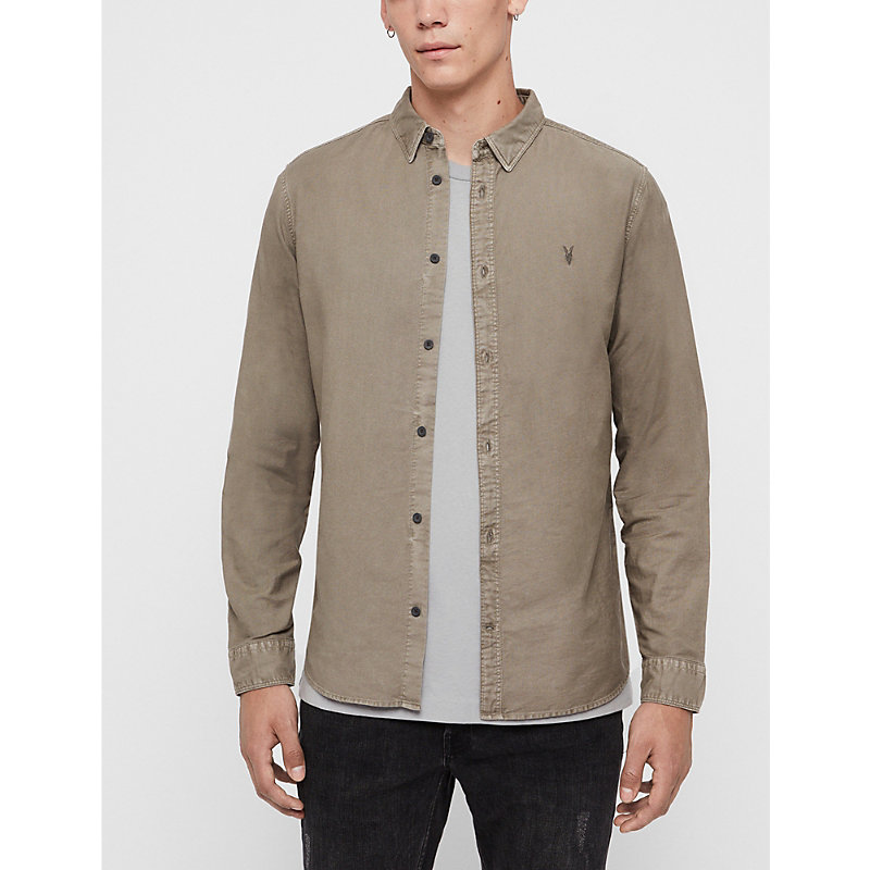 Allsaints Hungtingdon Slim-fit Cotton Shirt In Sutro Grey