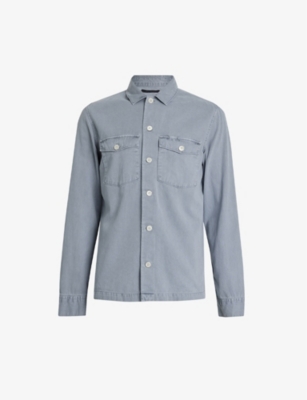 ALLSAINTS ALLSAINTS MEN'S ALUMINIUM GREY SPOTTER SLIM-FIT COTTON-TWILL SHIRT