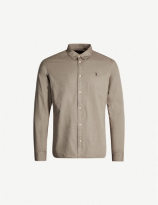 Allsaints Redondo Slim-fit Cotton Shirt In Pebble Grey