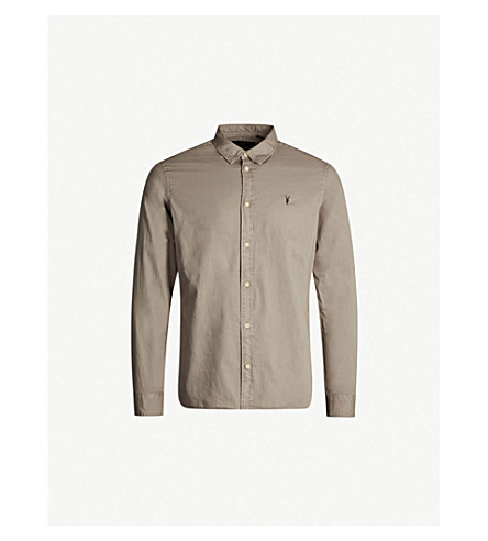 Allsaints Redondo Slim-fit Cotton Shirt In Pebble Grey
