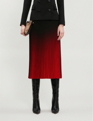 Shop Reiss Marlie Ombre Pleated Midi Skirt In Red black