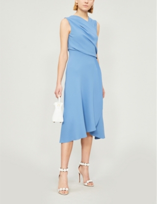 marling wrap front midi dress mid blue