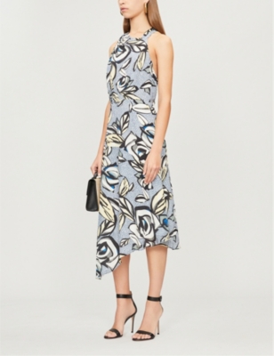 reiss asymmetric midi dress blue