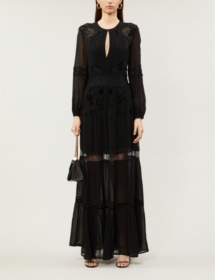 lace-insert chiffon maxi dress 