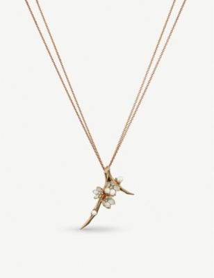 SHAUN LEANE: Cherry Blossom silver yellow-gold vermeil diamond and pearl necklace