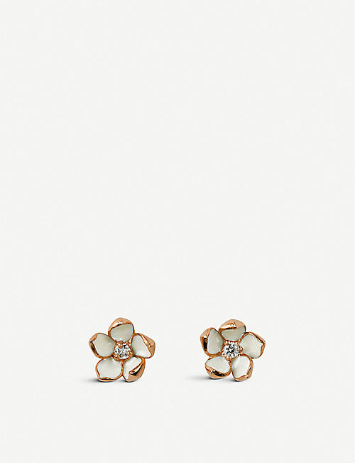 SHAUN LEANE: Cherry Blossom rose gold-plated vermeil silver and diamond stud earrings