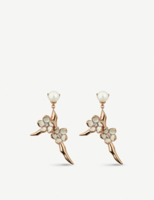 Shaun Leane Cherry Blossom Yellow Gold-plated Vermeil Silver And Diamond Drop Earrings