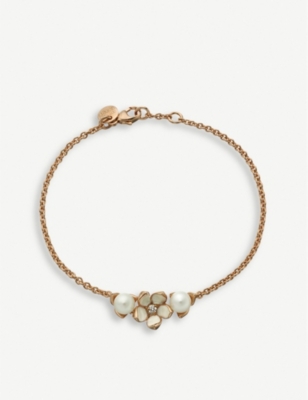 SHAUN LEANE: Cherry Blossom rose gold-plated vermeil sterling silver, pearl and diamond bracelet