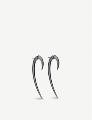 SHAUN LEANE: Hook rhodium-plated silver earrings, large