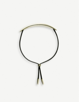 SHAUN LEANE: Quill yellow gold-plated vermeil silver and leather bracelet