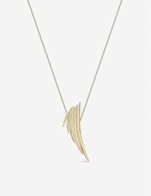 SHAUN LEANE: Quill yellow gold-plated vermeil silver drop necklace