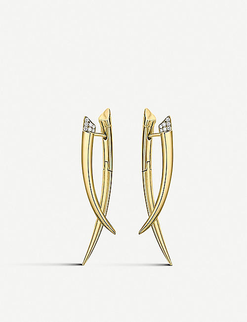 SHAUN LEANE: Crossover yellow gold-vermeil and 0.11ct white-diamond drop earrings