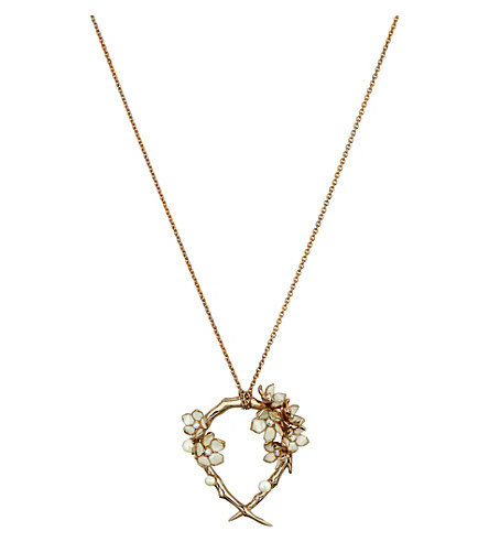 Shaun Leane Cherry Blossom rose-gold vermeil, ivory enamel, pearl and diamond hoop pendant necklace