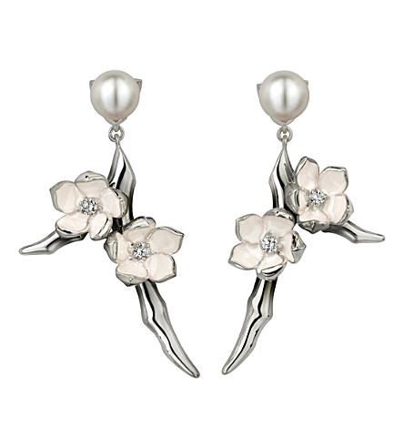 Shaun Leane Cherry Blossom sterling silver, diamond and freshwater pearl earrings