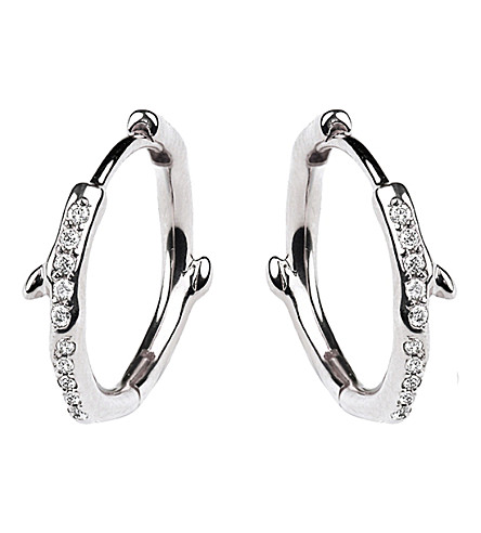Shaun Leane Cherry Branch silver and diamond hoop earrings