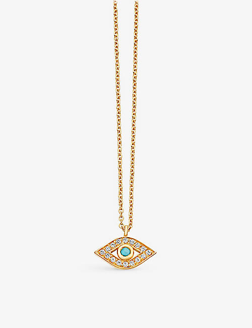 ASTLEY CLARKE: Mini evil eye 18ct yellow-gold plated pavé turquoise necklace