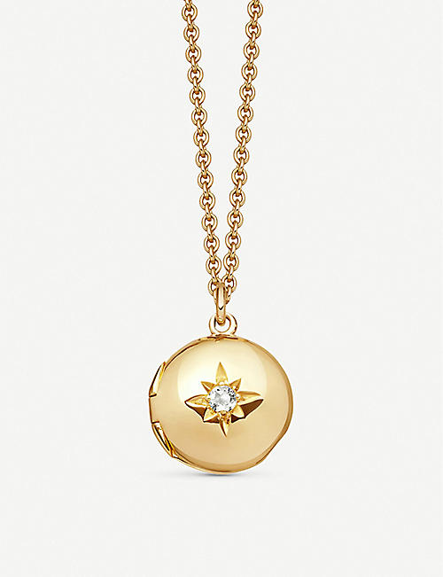 ASTLEY CLARKE: Small Astley 18ct yellow gold-plated vermeil silver and white sapphire locket