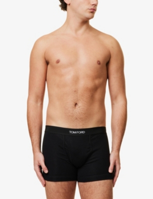 Shop Tom Ford Men's Black Logo-embroidered Cotton-blend Jersey Boxers