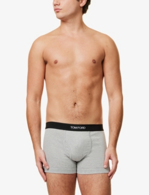 Shop Tom Ford Men's Grey Logo-embroidered Cotton-blend Jersey Boxers