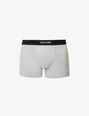 Shop Tom Ford Men's Grey Logo-embroidered Cotton-blend Jersey Boxers