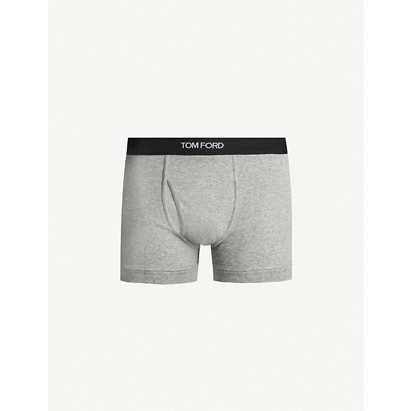 Shop Tom Ford Logo-embroidered Cotton-blend Jersey Boxers In Grey