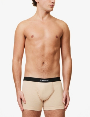Tom Ford Mens Nude 1 Logo-embroidered Cotton-blend Jersey Boxers In Nude 1