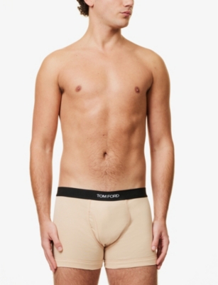 Shop Tom Ford Men's Nude 1 Logo-embroidered Cotton-blend Jersey Boxers