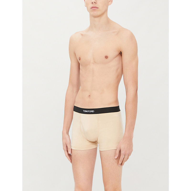 Shop Tom Ford Mens Nude 1 Logo-embroidered Cotton-blend Jersey Boxers