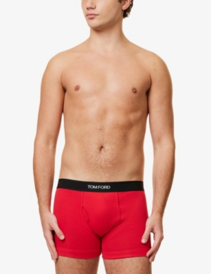 Shop Tom Ford Men's Red Logo-embroidered Cotton-blend Jersey Boxers