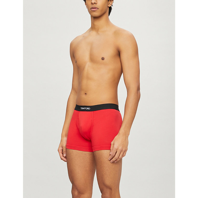Shop Tom Ford Men's Red Logo-embroidered Cotton-blend Jersey Boxers