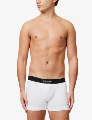 Shop Tom Ford Mens White Logo-embroidered Cotton-blend Jersey Boxers