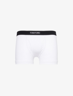 Tom Ford Mens White Logo-embroidered Cotton-blend Jersey Boxers