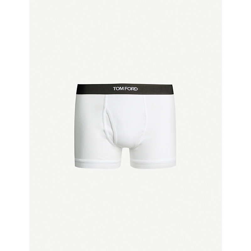 Tom Ford Mens White Logo-embroidered Cotton-blend Jersey Boxers